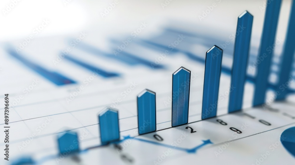 Poster bar graph with a sharp increase in stock values on a clean white background, reflecting strong marke