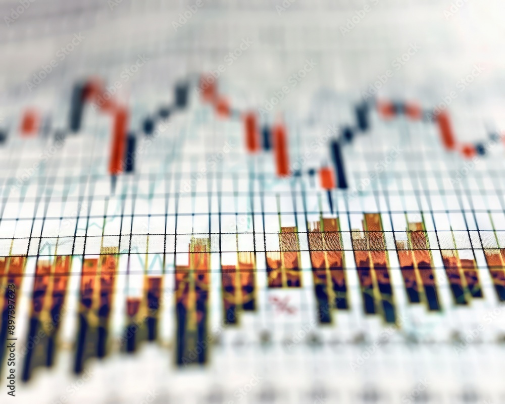 Poster bar graph with a sharp rise in stock values set against a clear white surface, indicating a market b