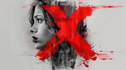 Digital Portrait with Red Strokes