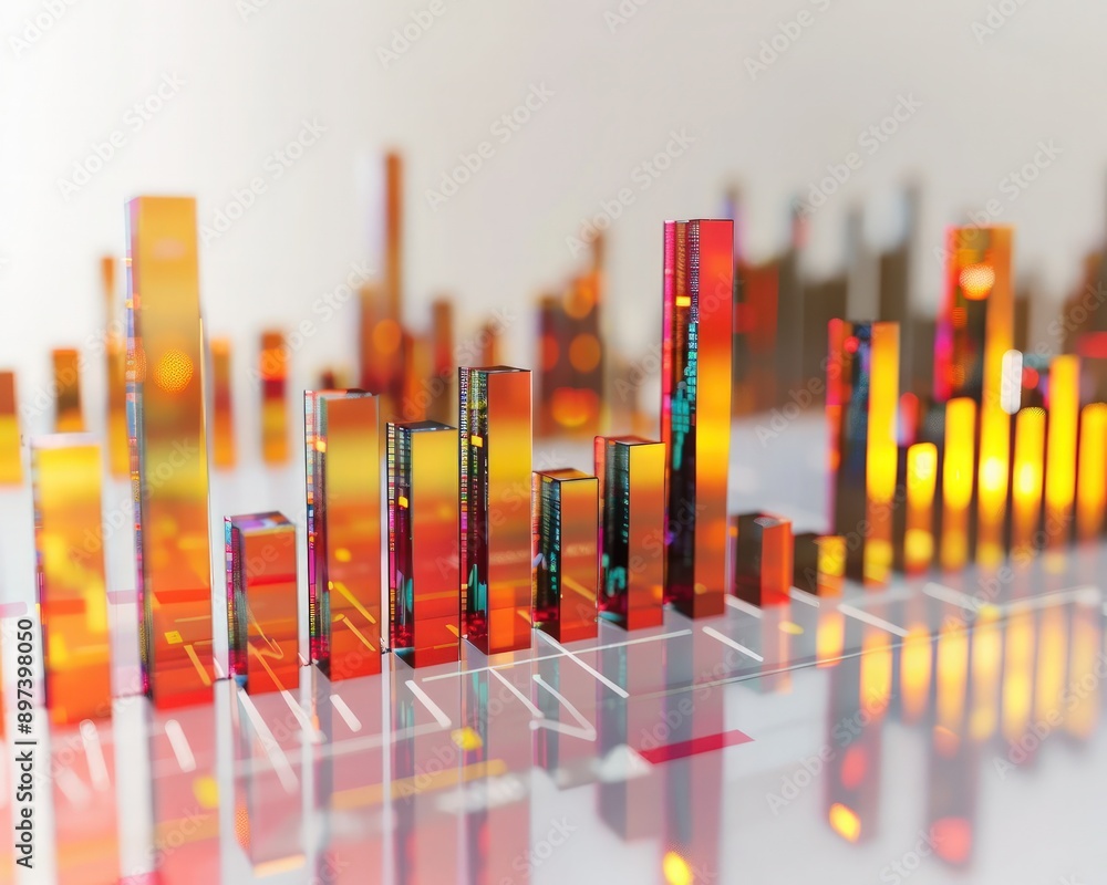 Aufkleber bar graph with a sharp rise in stock values set against a clear white surface, indicating a market b