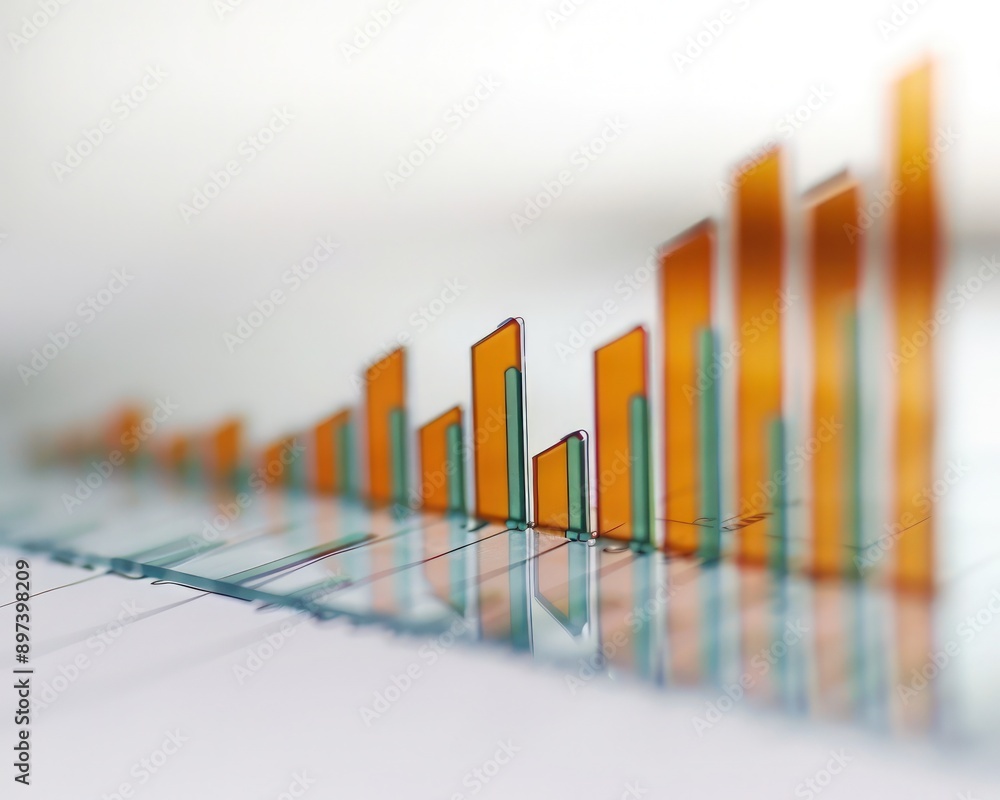 Aufkleber bar graph with a sharp rise in stock values set against a clear white surface, indicating a market b