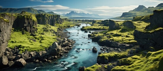 beautiful waterfall seen from above in Iceland
