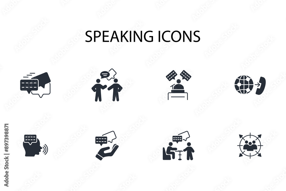 Poster speaking icon set.vector.editable stroke.linear style sign for use web design,logo.symbol illustrati