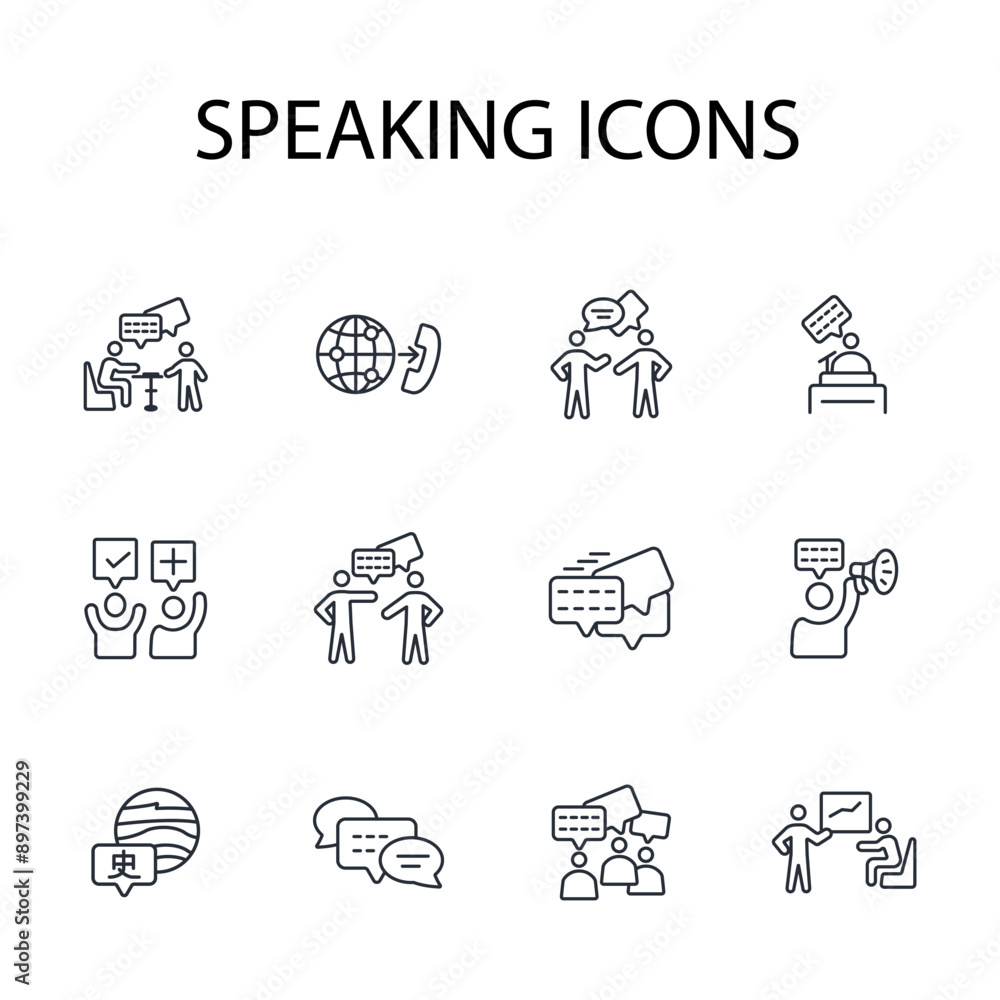 Poster speaking icon set.vector.editable stroke.linear style sign for use web design,logo.symbol illustrati