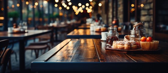 Blur coffee shop or cafe restaurant with abstract bokeh light