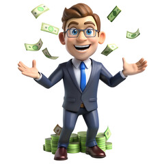 businessman happy with money