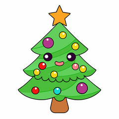 Beautifully decorated Christmas tree illustration vector on white background perfect for festive designs