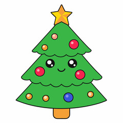Beautifully decorated Christmas tree illustration vector on white background perfect for festive designs
