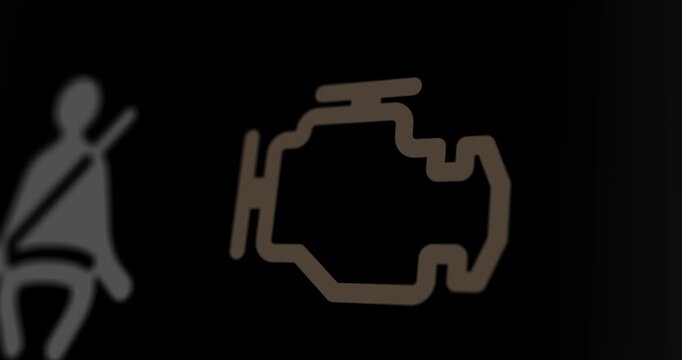 Engine check car dashboard warning light, blinking icon, motor problem, footage