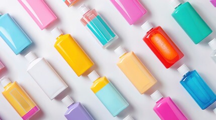 Colorful Bottles Arranged on a White Background