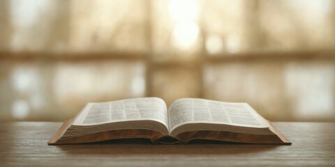 Open book wooden table appears to be Bible Sunday sermon by prea