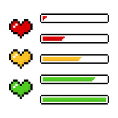 Pixel game charger battery life Bar, Life bar energy bar pixel art