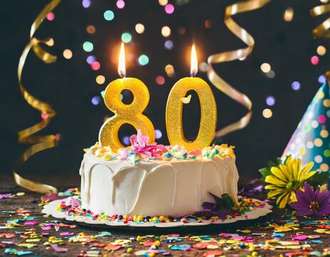80 Geburtstag Feier, Party, Konfetti Torte