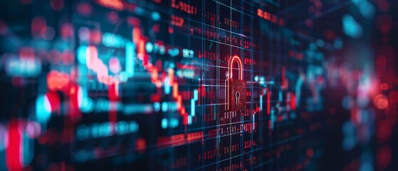 Obraz premium Secure Investment Strategies Lock Symbol on Digital Stock Chart Ensuring Financial Data Protection
