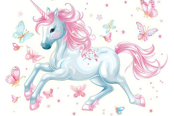 A cute unicorn with a blue mane and pink tail is sleeping