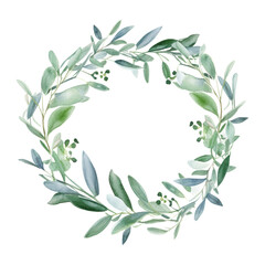green laurel wreath watercolor isolated on transparent background cutout