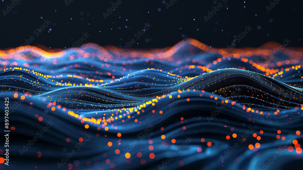 Poster abstract 3d digital wave pattern with glowing
