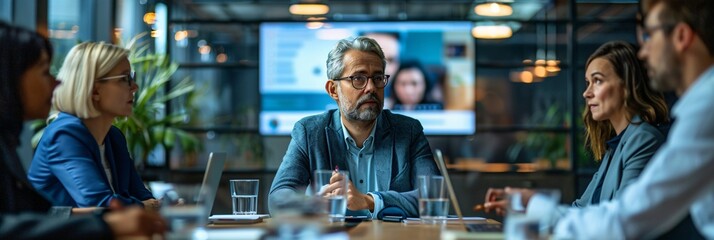 Dynamic Business Meeting Diverse Professionals Strategizing E-commerce Solutions in Collaborative Roundtable Discussion