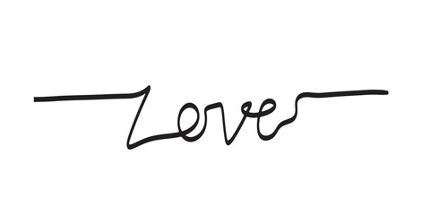 Continuous line drawing word Love. Calligraphy letter text love word wedding background. Vector illustration love concept.	