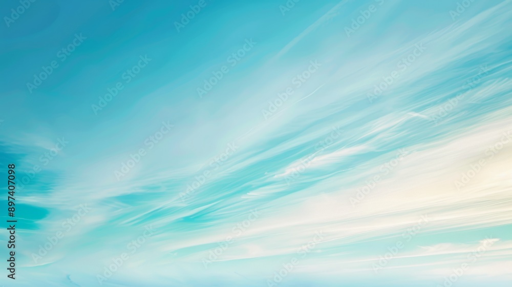 Poster wispy cirrus clouds gently float across a serene pale blue sky, creating a mesmerizing abstract patt