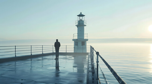 A man and a lighthouse