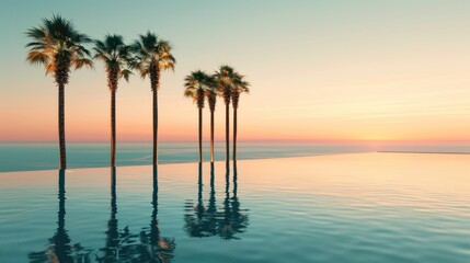 Obraz premium Palm Trees Reflecting in a Pool at Sunset