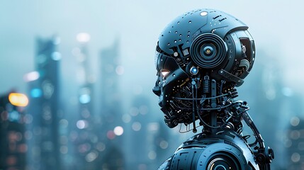 A close-up of a humanoid robot with a thinking expression