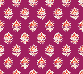 Ajrakh Block Print Screen Print Floral Booti Design Allover Seamless Repeat Pattern