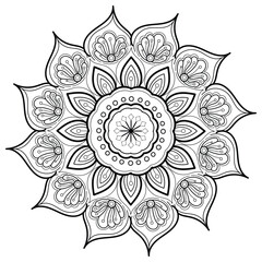 Mandala design for coloring page. Circular pattern in form of mandala for henna, mehndi, tattoo, decoration.