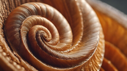 Close-up of a snail shell with spiral pattern. Generative AI