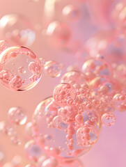 oil bubbles floating against a light background. The bubbles are semi-transparent with a reflective quality