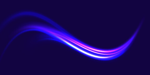 Lines in the shape of a comet against a dark background. Vortex streams of neon light. Magic of moving fast lines. Laser beams, horizontal light rays. Vector. © Alesya