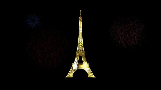 Eiffel Tower animation, fireworks animation, celebration with fireworks and eiffel tower