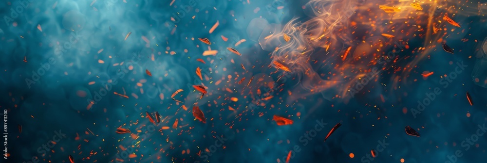 Poster vibrant abstract image of colorful smoke and particles explosion. ideal for creative and dynamic des