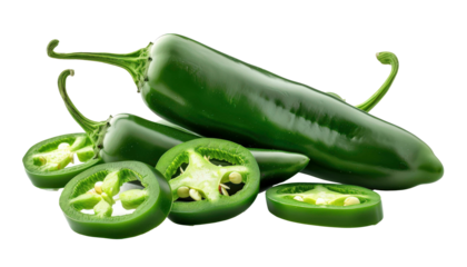 Green Jalapeno Peppers Isolated on White Background PNG