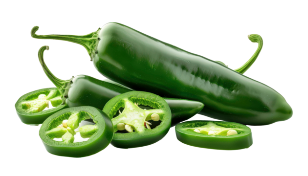 Green Jalapeno Peppers Isolated on White Background PNG