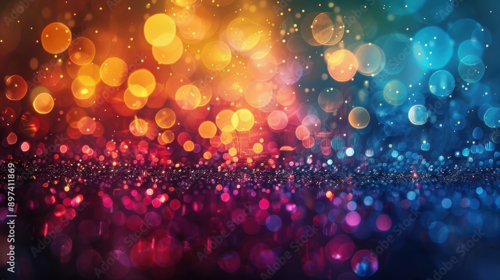 Poster abstract colorful bokeh background with sparkling glitter.