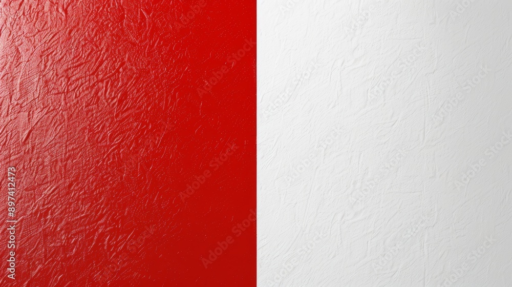 Poster split red and white background with striking textures, exuding warmth and calmness. versatile for gr