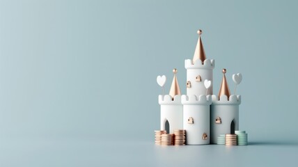 Wealth protection, fortress with money, 3D illustration, security concept, copy space