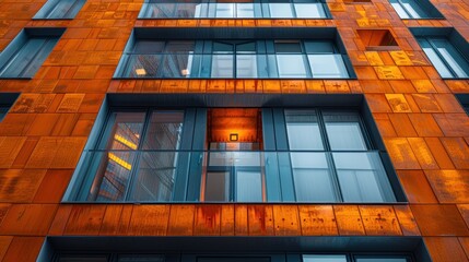 Obraz premium Modern Architecture with Rust-Colored Facade and Glass Windows