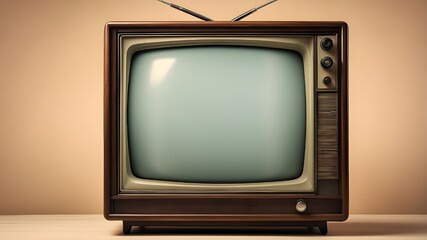 An antique television set with a blank screen
