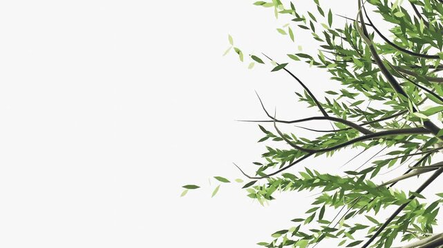 3d loop animation of tree branches blowing in the wind, white background