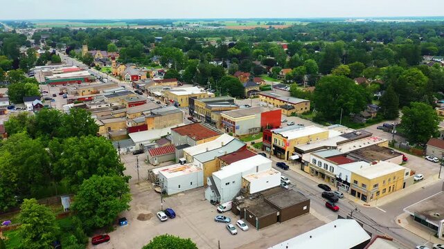 Aerial of Exeter, Ontario, Canada in morning 4K