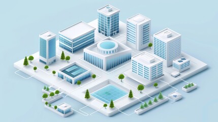 A cityscape with tall buildings and a park in the middle