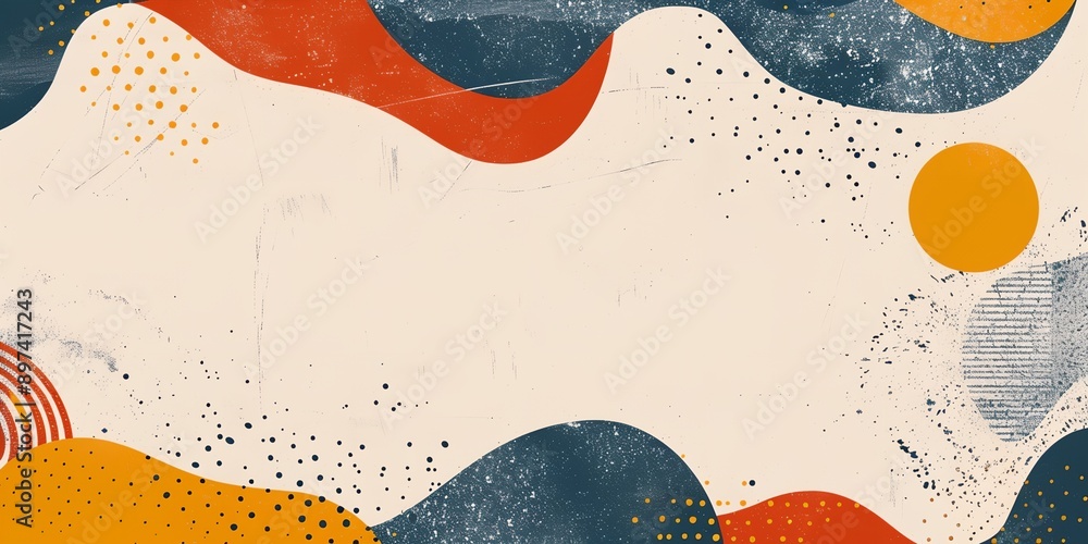 Poster A colorful abstract background with a sun in the middle. The background is full of dots and lines, giving it a textured and artistic feel. The sun is positioned towards the right side of the image