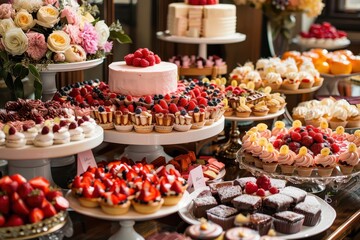 A table full of desserts with a variety of flavors and colors