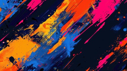 Abstract background with bold brush strokes and splatters of color.