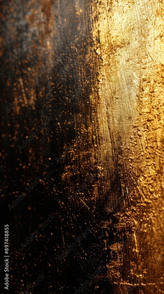 Poster golden and black paint blend beautifully, creating a mesmerizing abstract background with space for 