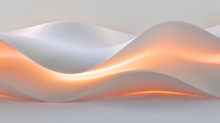 Smooth white waves with flowing orange light in an abstract background