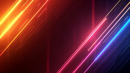 Fototapeta premium Glowing neon streaks on dark backdrop create futuristic design ideal for tech, entertainment, or science projects. Great for clubs, parties, or shows in need of laser beam magic